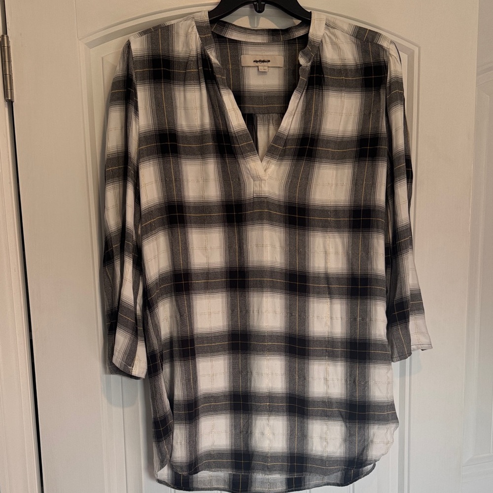 Loft Black and White Plaid Blouse